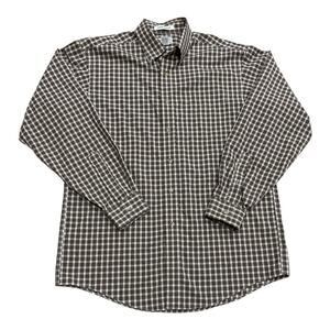 LL Bean Size M Wrinkle Resistant Mens Brown Plaid Long Sleeve Button Shirt Check